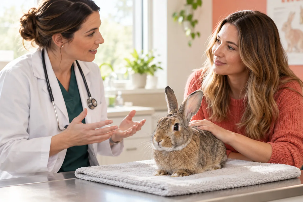 Veterinarian consulting with a rabbit owner